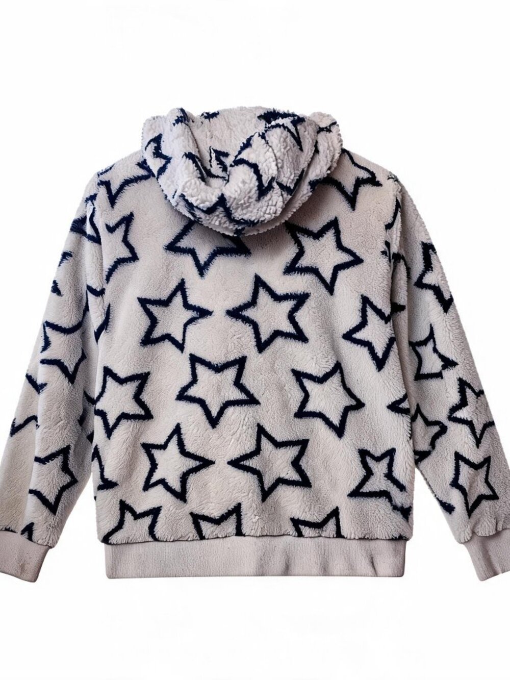 Cat & Jack girls cream fuzzy star zip hoodie cozy fleece jacket L 10–12 - Picture 3 of 10